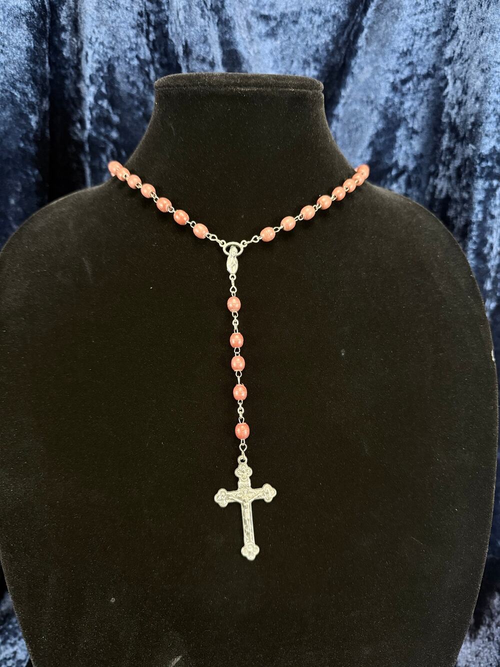 Vintage Wood Bead Catholic Rosary - Red Stained Beads with Ornate Crucifix